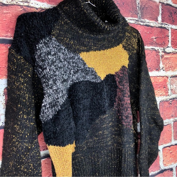 Vintage metallic mix media intarsia knit sweater - Picture 4 of 8
